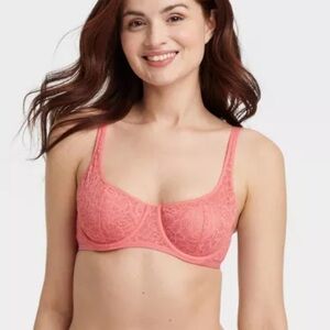 Auden Women's Coral Lace Unlined Scoop Balconette‎ Bra
